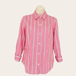 ✨ Jones New York Signature Pink Striped Button-Down Shirt | 100% Cotton | Size S